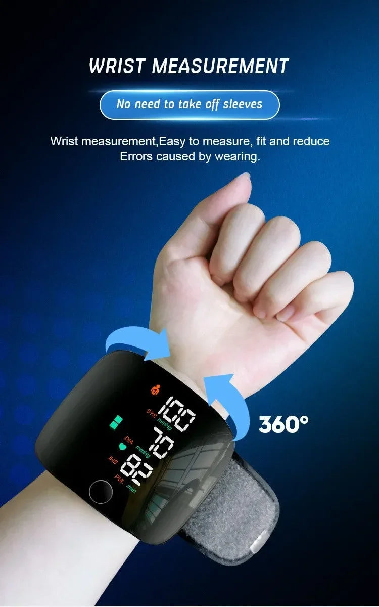 LED Rechargeable Wrist Blood Pressure Monitor – Multilingual Voice Broadcast